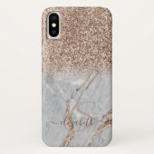 Eleganter Glitzer Ombre Rose Gold Marble Monogramm Case-Mate iPhone Hülle (Rückseite)