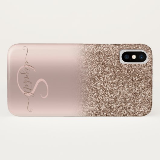 Eleganter Glitzer Ombre Rose Gold Monogram Case-Mate iPhone Hülle (Rückseite (Horizontal))