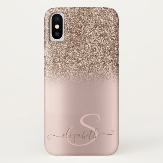Eleganter Glitzer Ombre Rose Gold Monogram Case-Mate iPhone Hülle (Rückseite)