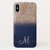 Eleganter Glitzer Ombre Rose Gold Monogram Navy Bl Case-Mate iPhone Hülle (Rückseite)