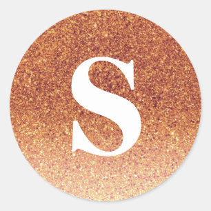 Eleganter Glitzer Orange Monogram Umschlag Aufkleb Runder Aufkleber
