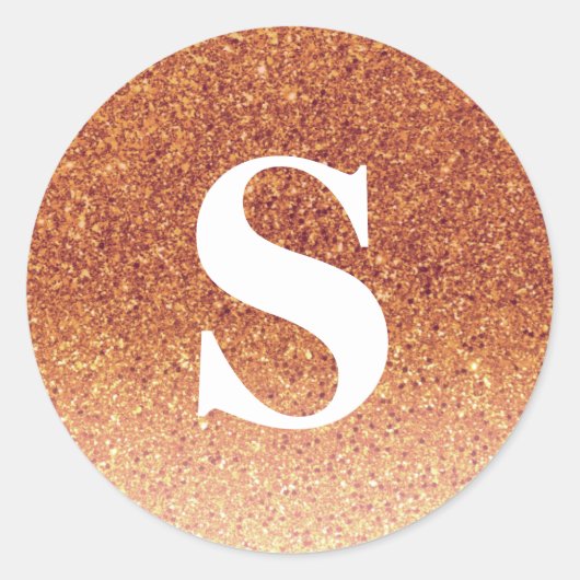 Eleganter Glitzer Orange Monogram Umschlag Aufkleb Runder Aufkleber (Vorderseite)