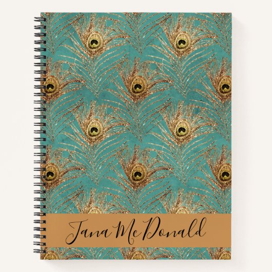 Eleganter Glitzer Peacock Feathers Sketch/Story Notizblock (Vorderseite)