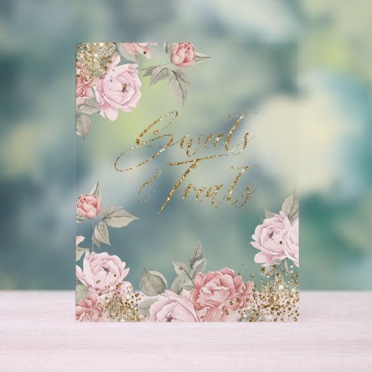 Eleganter Glitzer Peony Florals Süßigkeiten & Leck Acrylschild (Neutral)