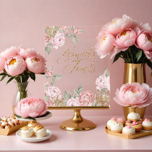 Eleganter Glitzer Peony Florals Süßigkeiten & Leck Acrylschild