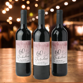 Eleganter Glitzer Pink 60. Geburtstagsparty Weinetikett