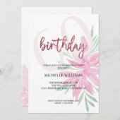 Eleganter Glitzer Pink Calligraphy Birthday Invita Einladung (Vorne/Hinten)