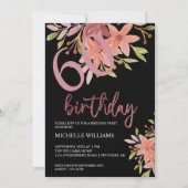 Eleganter Glitzer Pink Calligraphy Floral Einladung (Vorderseite)