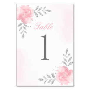 eleganter Glitzer Pink Floral Girl Babydusche Tischnummer