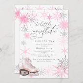 Eleganter Glitzer Pink Little Snowflake Babydusche Einladung (Vorne/Hinten)