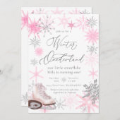 Eleganter Glitzer Pink Onederland Erster Geburtsta Einladung (Vorne/Hinten)