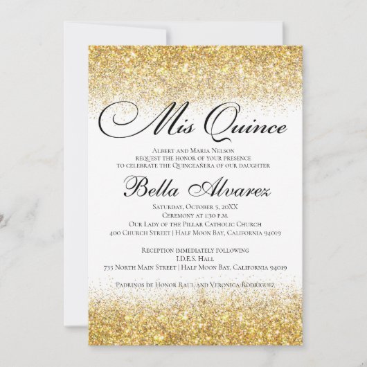 Eleganter Glitzer Quinceañera Einladung Mis Quince (Vorderseite)