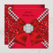Eleganter Glitzer Red Diamonds Geburtstagsparty Einladung (Vorne/Hinten)