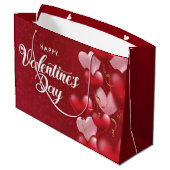 Eleganter Glitzer Red Happy Valentine's Day Large Große Geschenktüte (Rückseite Schrägansicht)