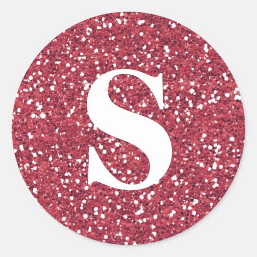 Eleganter Glitzer Red Monogram Umschlag Aufkleber (Vorderseite)