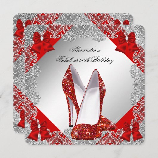 Eleganter Glitzer Red Stiletto Geburtstagsparty Einladung (Vorne/Hinten)