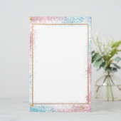 Eleganter Glitzer rosa blaues Schreibpapier 5,5" x Briefpapier (Stehend Vorderseite)