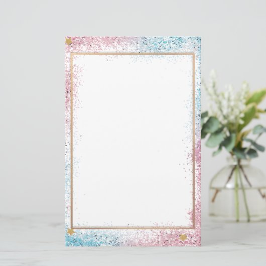 Eleganter Glitzer rosa blaues Schreibpapier 5,5" x Briefpapier (Stehend Vorderseite)