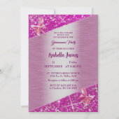 Eleganter Glitzer Rosa Folie funkeln Butterfly Kla Einladung (Rückseite)