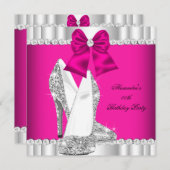 Eleganter Glitzer Rosa Silber Glamour High Heel Einladung (Vorne/Hinten)
