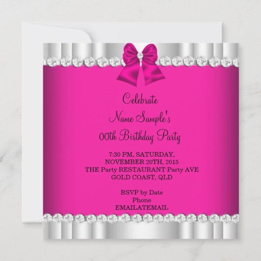 Eleganter Glitzer Rosa Silber Glamour High Heel Einladung (Rückseite)