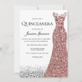 Eleganter Glitzer Rose Gold Dress Quinceanera Einl Einladung (Vorderseite)