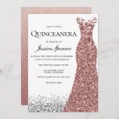 Eleganter Glitzer Rose Gold Dress Quinceanera Einl Einladung (Vorne/Hinten)