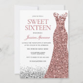 Eleganter Glitzer Rose Gold Dress Sweet 16 Einladu Einladung (Vorderseite)
