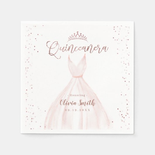 Eleganter Glitzer Rose Gold mit Kleid quinceañera  Serviette (Vorderseite)