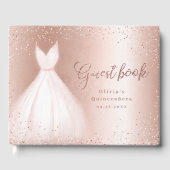 Eleganter Glitzer Rose Gold rosa Kleid Quinceañera Gästebuch (Vorderseite)