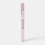 Eleganter Glitzer Rose Gold Tropfen Monogramm iPhone 16 Hülle (Linke Seite)