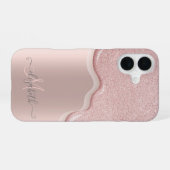 Eleganter Glitzer Rose Gold Tropfen Monogramm iPhone 16 Hülle (Rückseite (Horizontal))