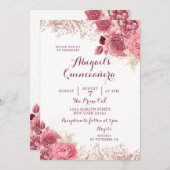 Eleganter Glitzer Rose Goldene Flora Quinceñera Einladung (Vorne/Hinten)