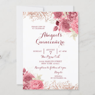 Eleganter Glitzer Rose Goldene Flora Quinceñera Einladung