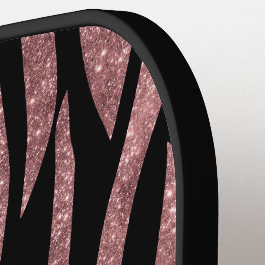 Eleganter Glitzer Rose Goldene Tierhaut Zebra Prin Pickleball Schläger (Linke Seite)