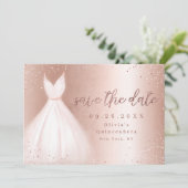 Eleganter Glitzer Rose goldfarbenes Kleid Save the Date (Stehend Vorderseite)
