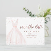 Eleganter Glitzer Rose goldfarbenes Kleid Save the Date (Stehend Vorderseite)