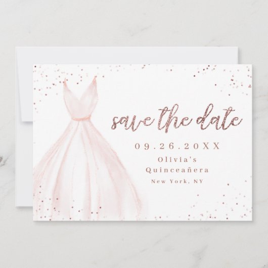 Eleganter Glitzer Rose goldfarbenes Kleid Save the Save The Date (Vorderseite)