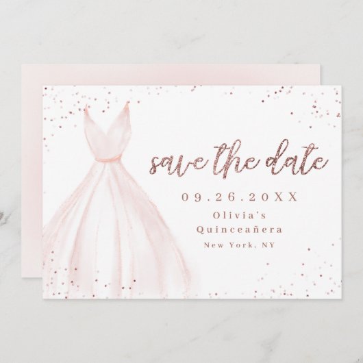 Eleganter Glitzer Rose goldfarbenes Kleid Save the Save The Date (Vorne/Hinten)
