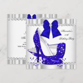 Eleganter Glitzer Royal Blue Glamour High Heel Whi Einladung (Vorne/Hinten)