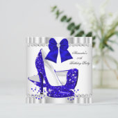 Eleganter Glitzer Royal Blue Glamour High Heel Whi Einladung (Stehend Vorderseite)