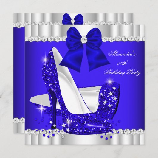 Eleganter Glitzer Royal Blue Silver High Heel Einladung (Vorne/Hinten)