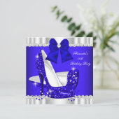 Eleganter Glitzer Royal Blue Silver High Heel Einladung (Stehend Vorderseite)