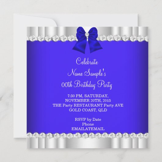 Eleganter Glitzer Royal Blue Silver High Heel Einladung (Rückseite)