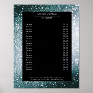 Eleganter Glitzer Silberblaue Preisliste Poster