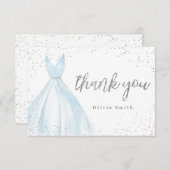 Eleganter Glitzer silberblaues Kleid quinceañera Dankeskarte (Vorne/Hinten)