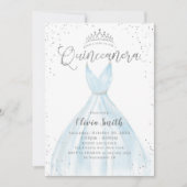 Eleganter Glitzer silberblaues Kleid Quinceañera Einladung (Vorderseite)