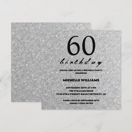 Eleganter Glitzer Silver Calligraphy Geburtstag (Vorne/Hinten)