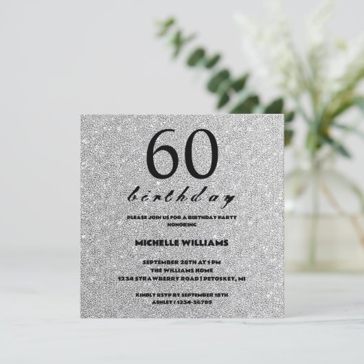 Eleganter Glitzer Silver Calligraphy Geburtstag (Stehend Vorderseite)