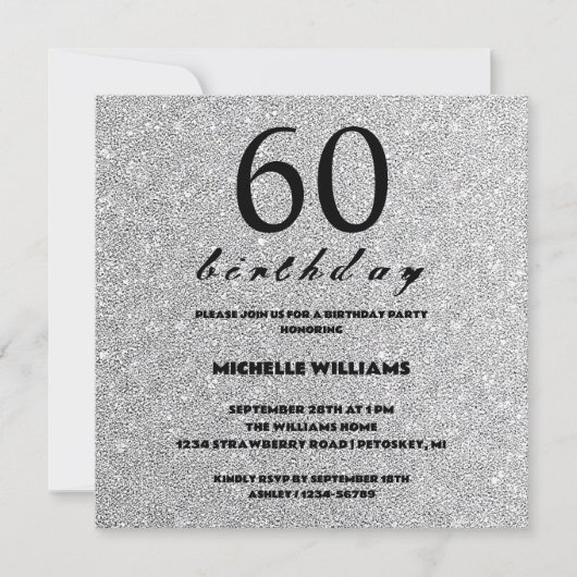 Eleganter Glitzer Silver Calligraphy Geburtstag (Vorderseite)